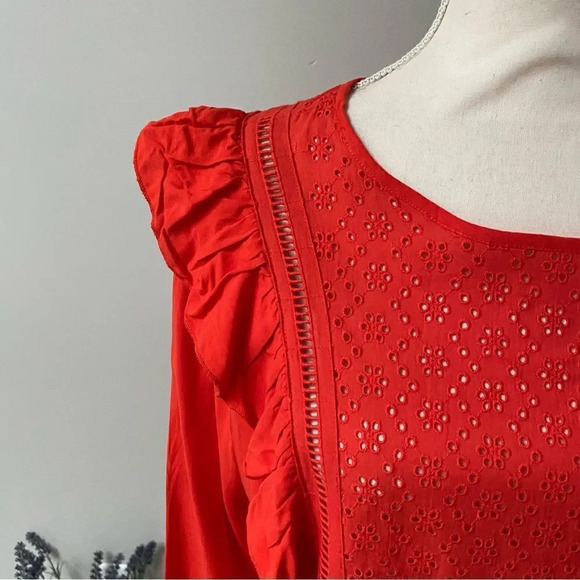 Jack BB Dakota Red Eyelet Ruffle Bell Sleeve Crop Top Small - Picture 3 of 14